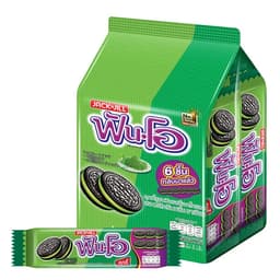 FUN-O Chocolate Flavored Sandwich Cookies Filled with Green Tea Flavored Cream 27 g.